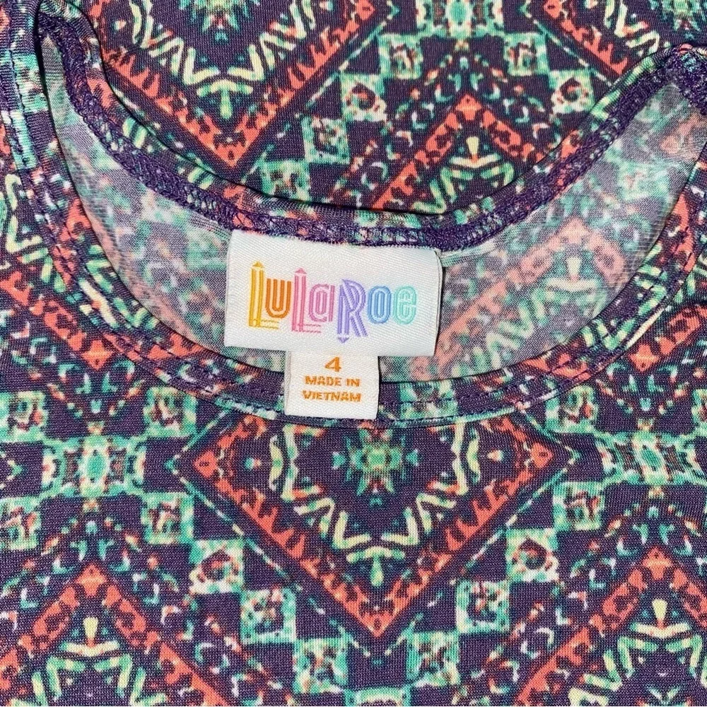 LuLaRoe Kids Dress with Colorful Orange, Green, & Gray Diamond Pattern